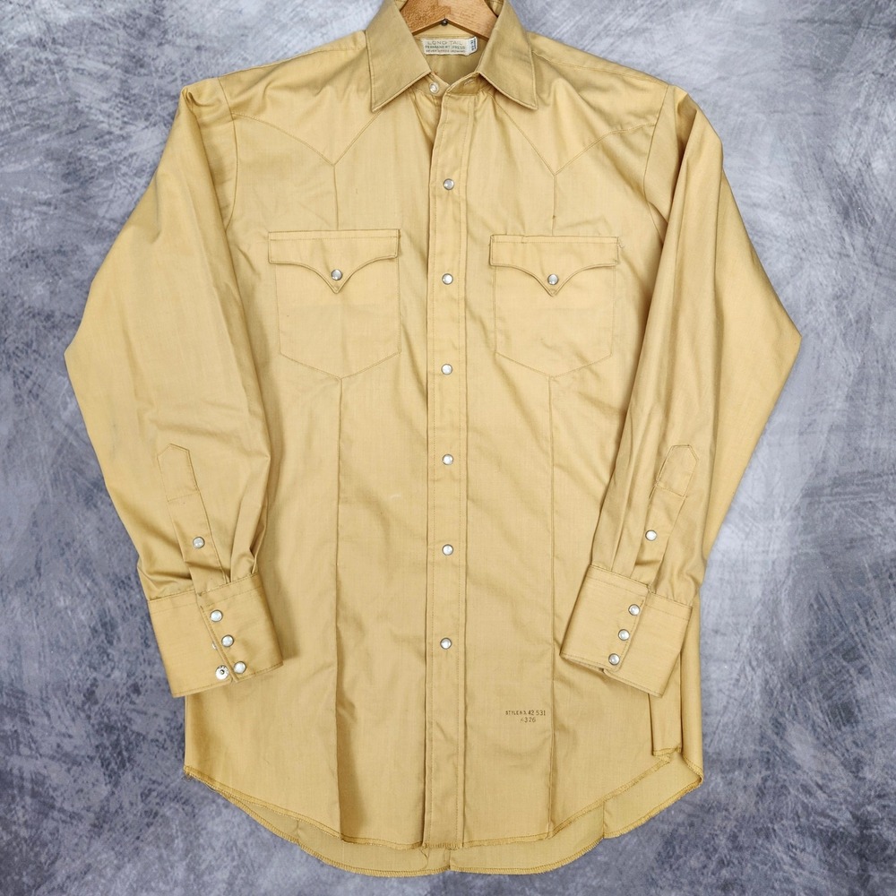 Karman Western Shirt Permanent Press Tan Vintage Cowboy 15.5-32